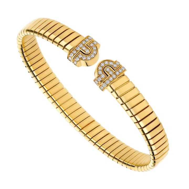 Bvlgari Tubogas 18K yellow bracelet with diamonds, $19,600