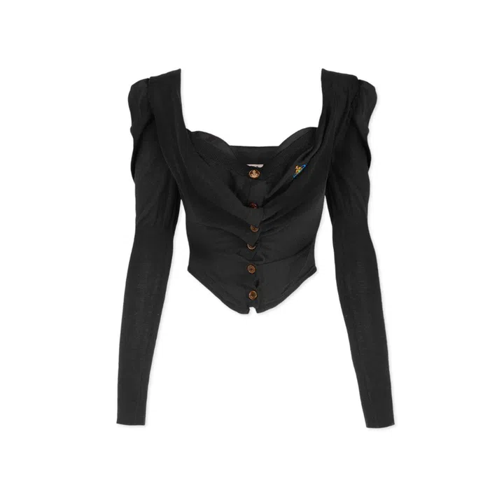 Wool-blend corset cardigan, £1,030 (S$1,755), www.viviennewestwood.com
