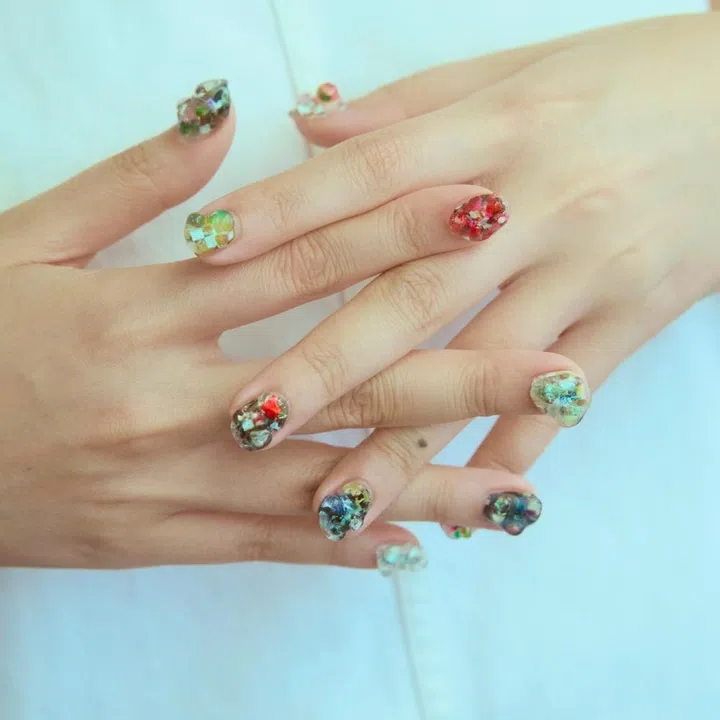 Abstract sculptural gel nail art by Part Time Nails inspired by Bottega Veneta Spring/Summer 2026.