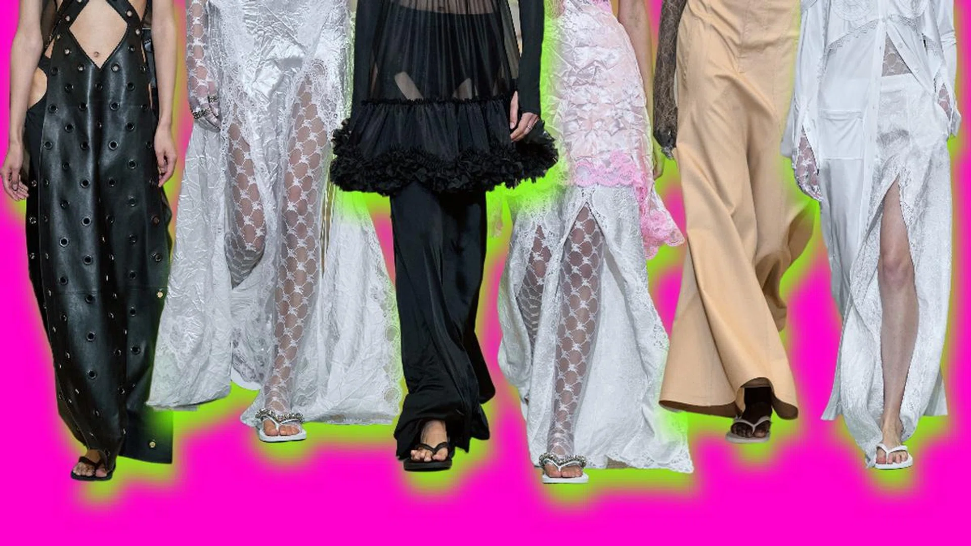 Flip-flops were the footwear of choice for Burberry's Spring/Summer 2023 show. Credit: Burberry