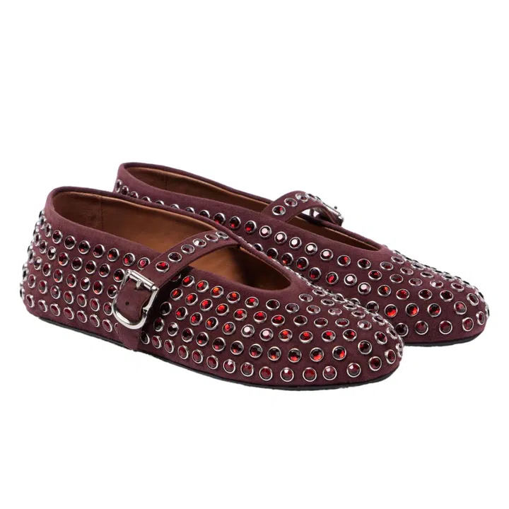 Calfskin ballet flats with strass, US$1,240 (S$1,700), www.maison-alaia.com