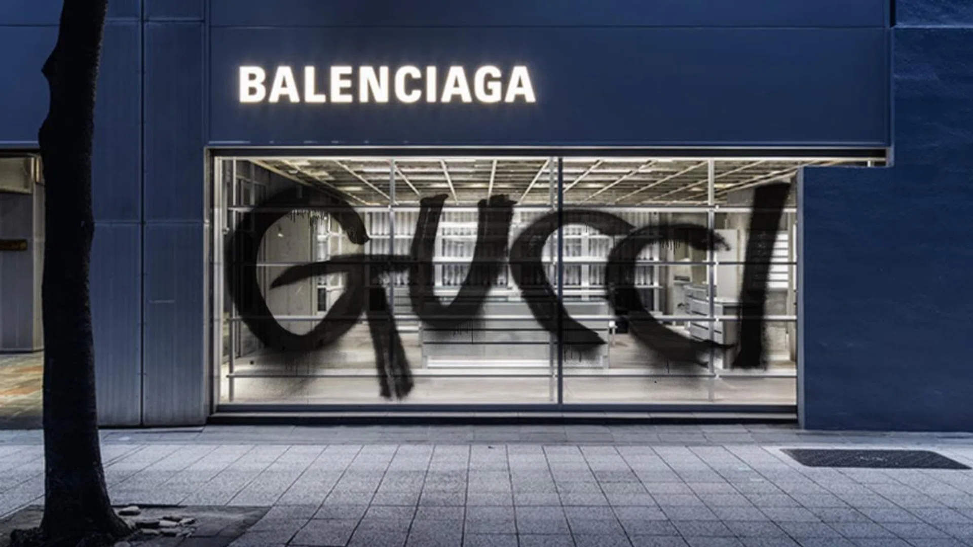 Selected Balenciaga stores will have their windows "Gucci-fied" for the launch of The Hacker Project. Credit: Balenciaga