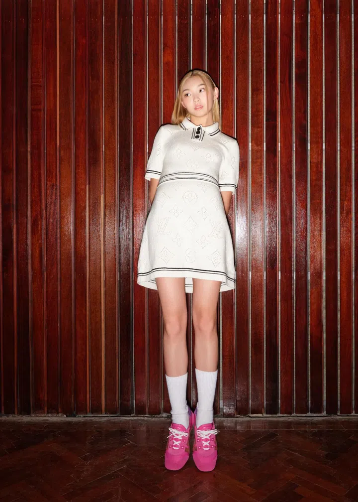 Full-body shot of Ally Teo in Louis Vuitton’s Balletcore-inspired Sneakerina