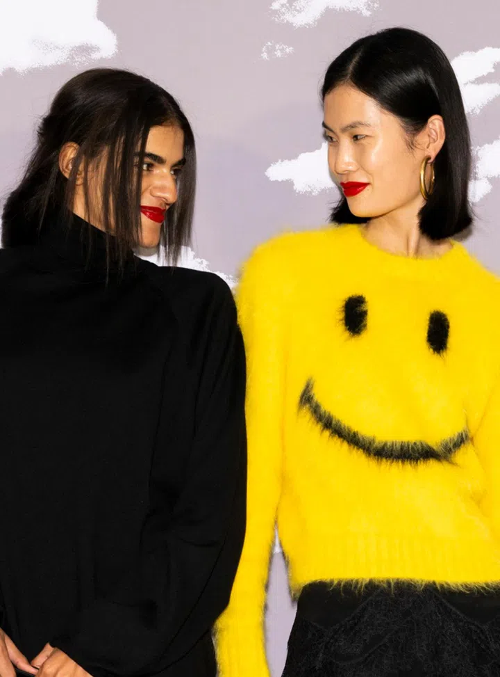 A model getting make up done in the backstage of Moschino Fall Winter 2024 Women Ready to Wear Fashion Show on February 2024 in Milan, Italy