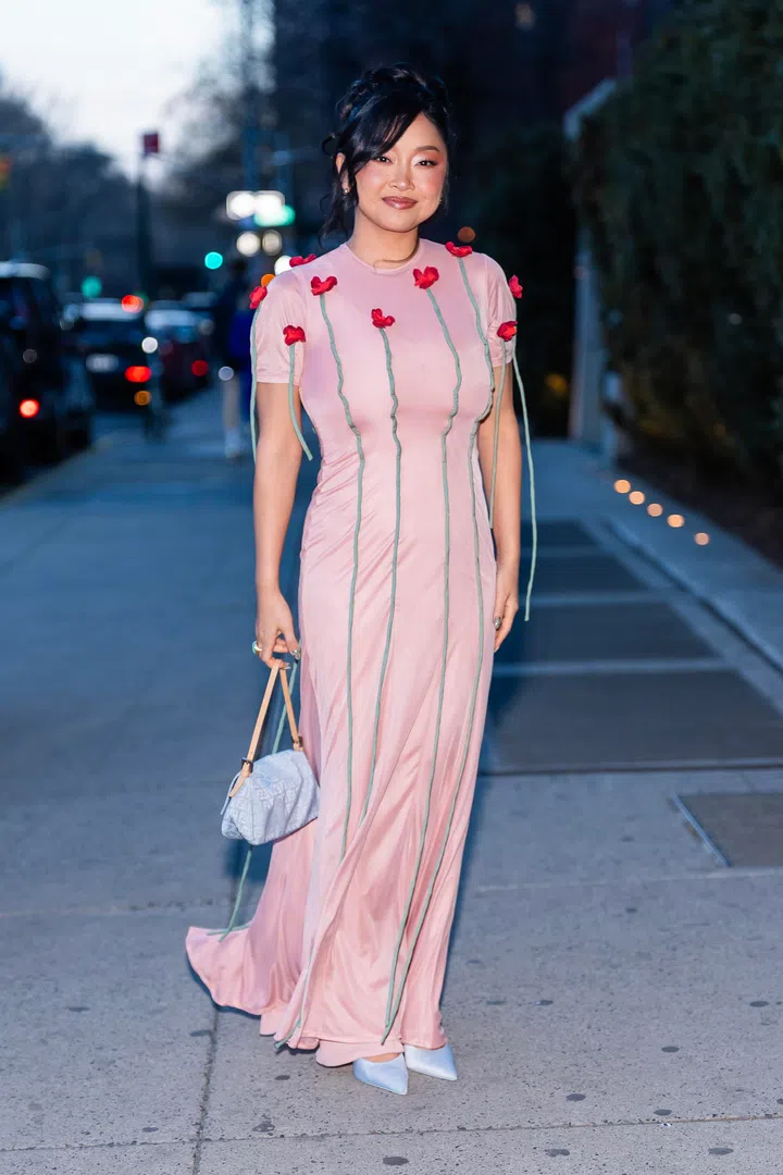 Lana Condor at Pretty Lethal screening pink heart dress