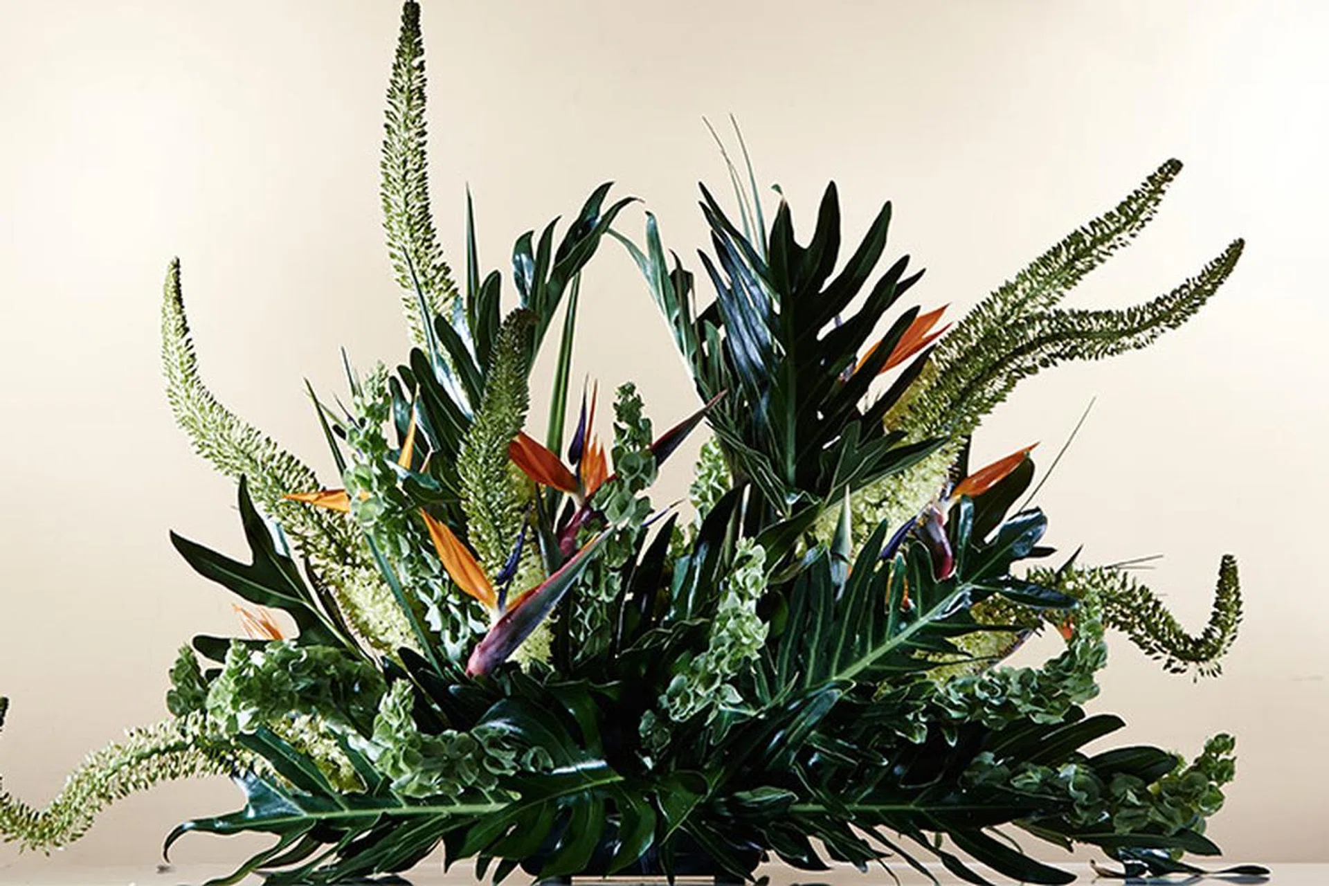 For his sculptural arrangements, Chris Teo favours 'graphic' specimens like birds of paradise and foxtail lilies.