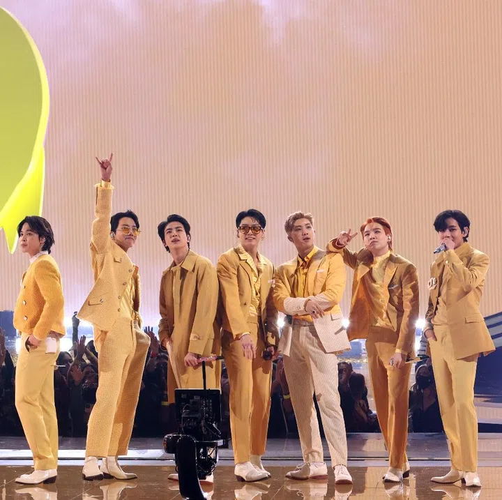 bts butter performance yellow suits 2021 american music awards