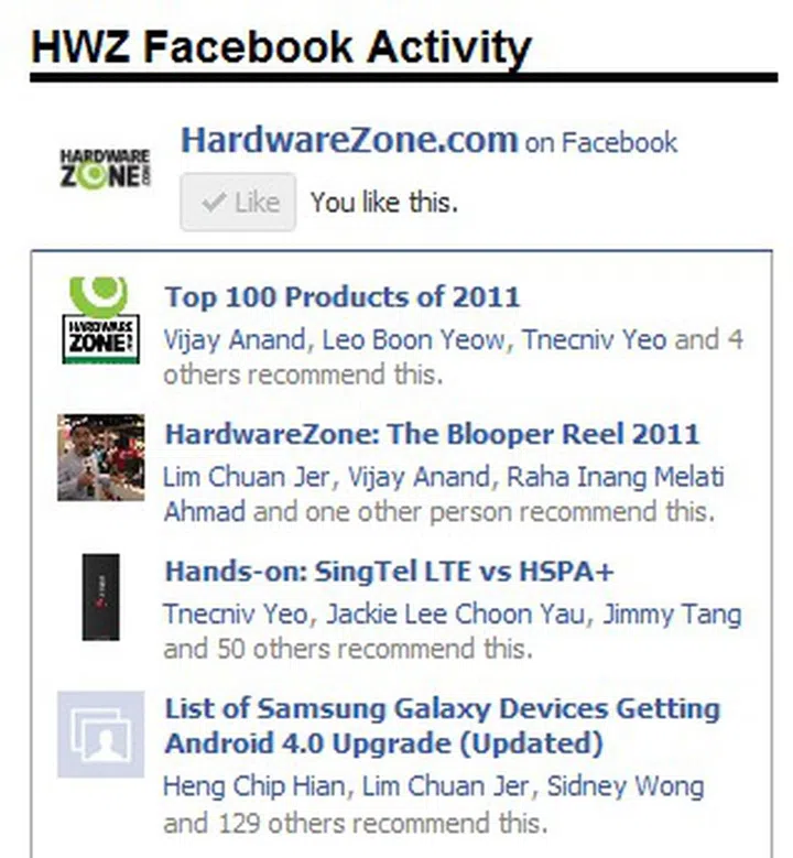 This Facebook Activity box (as seen on our front page of the site) allows you to check out what your friends are sharing and interacting on our page and even help forward some of our updates to even more friends for recommendation.