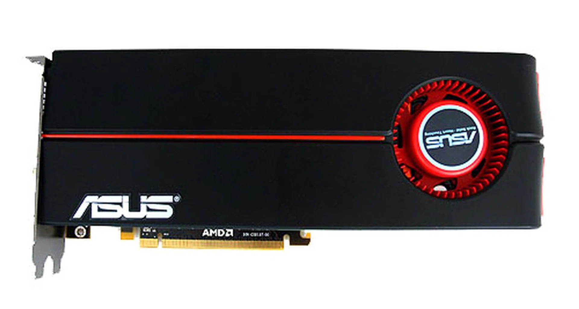 The ASUS EAH5870 uses ATI's reference cooler and as such looks identical to the PowerColor HD 5870, save for the ASUS stickers.