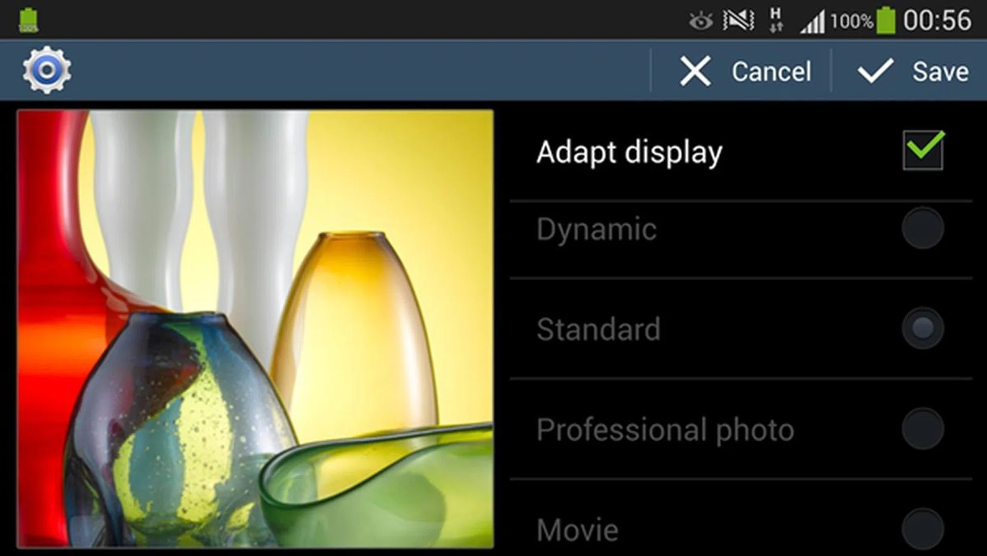 Adapt Display can be enabled via Settings > My device > Display > Screen mode.