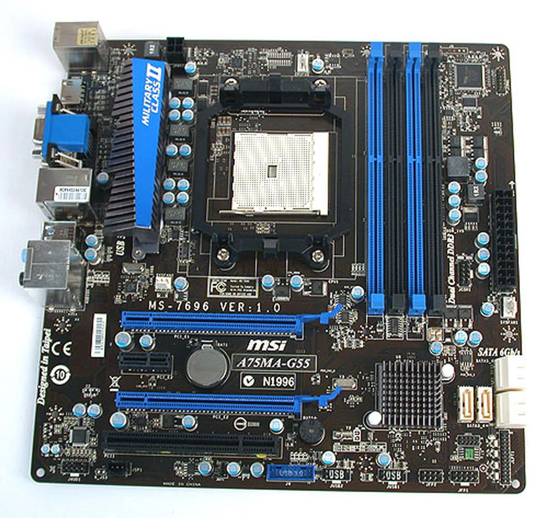 More 'Military Class' action from MSI in its microATX AMD A75 offering, the A75MA-G55.