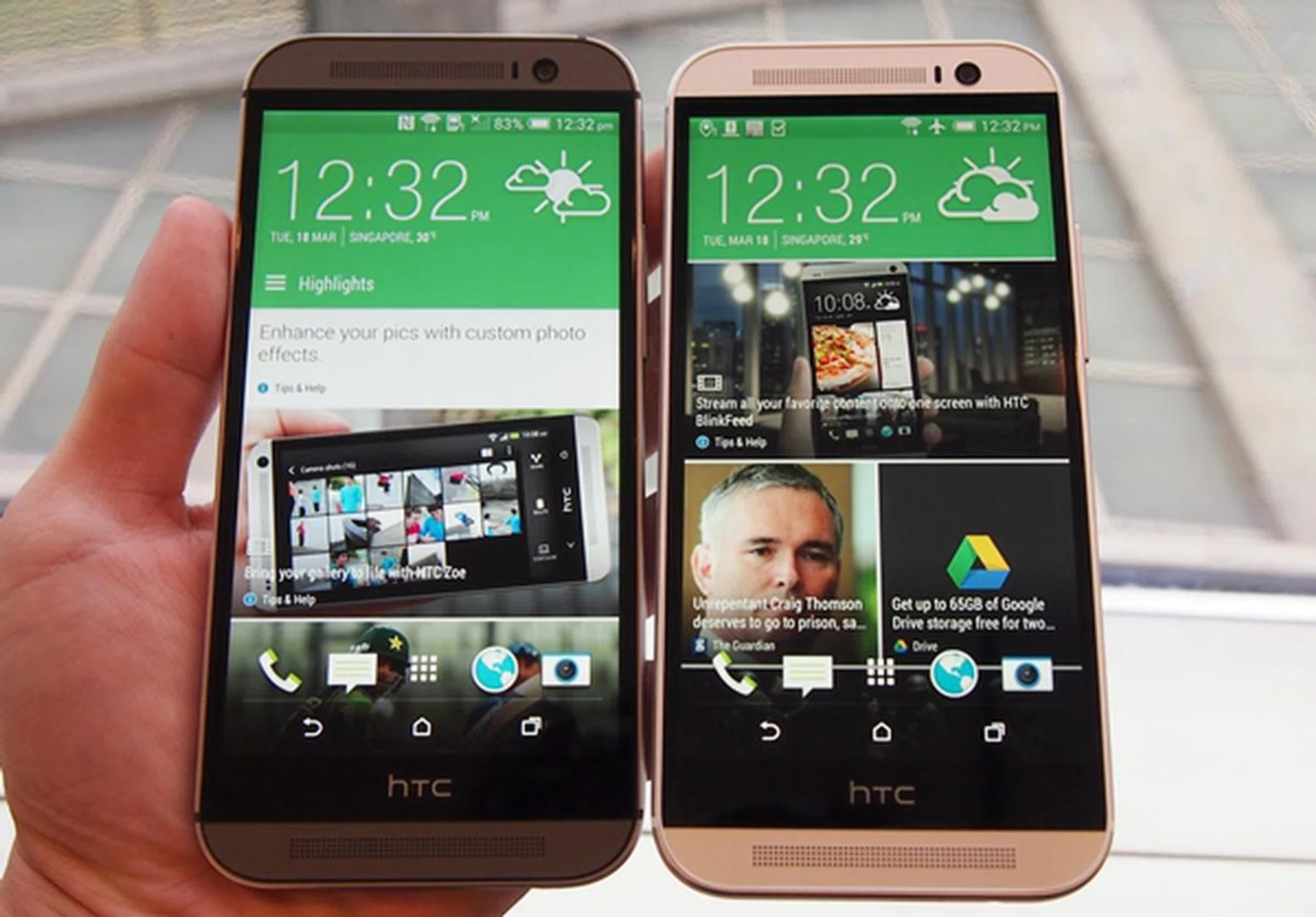 Side by side comparison of the Gunmetal Grey and Glacier Silver HTC One (M8).