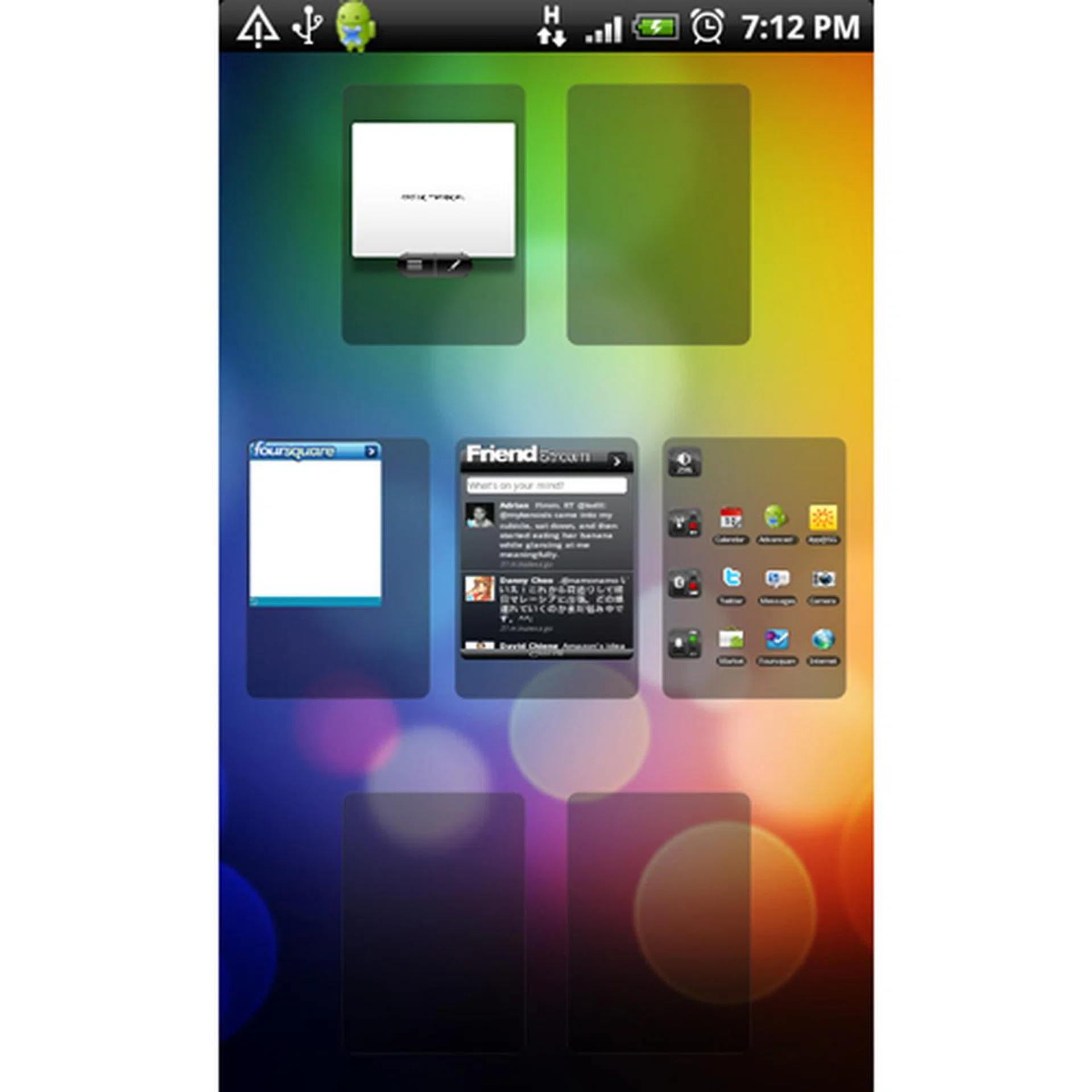 A thumbnail view of the seven home pages for you to populate your widgets and apps.