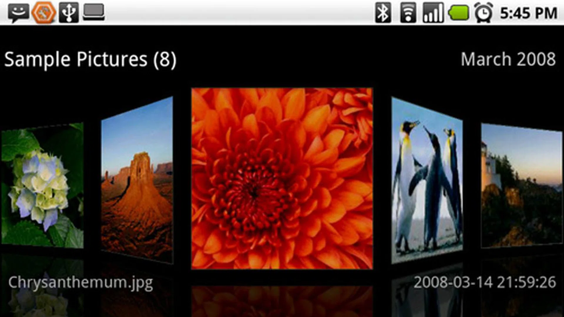 ...when you rotate it to landscape orientation. The same layout is also seen for its media gallery and web browser bookmarks.