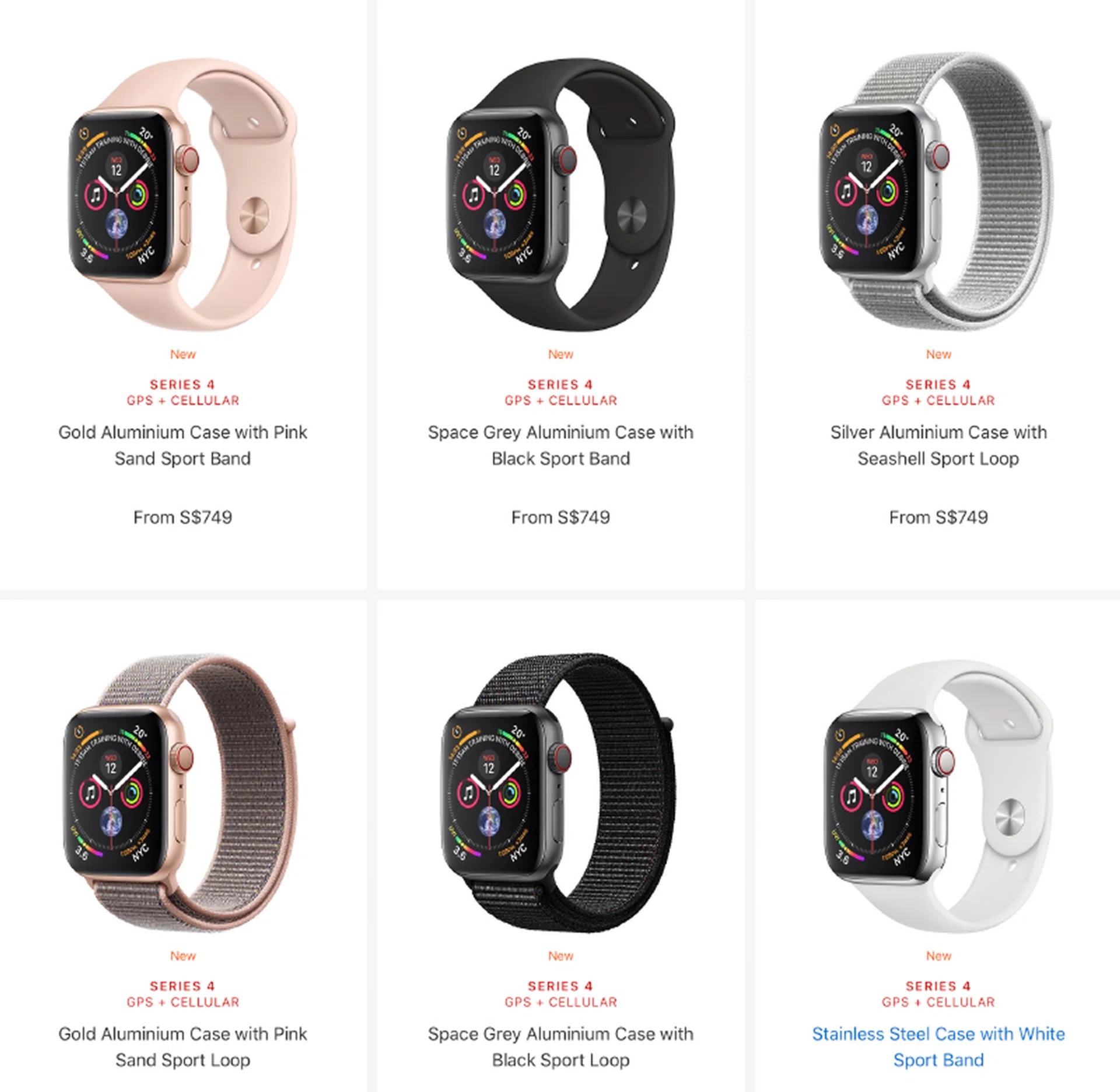 Just a small sampling of the available variants of the Apple Watch Series 4.