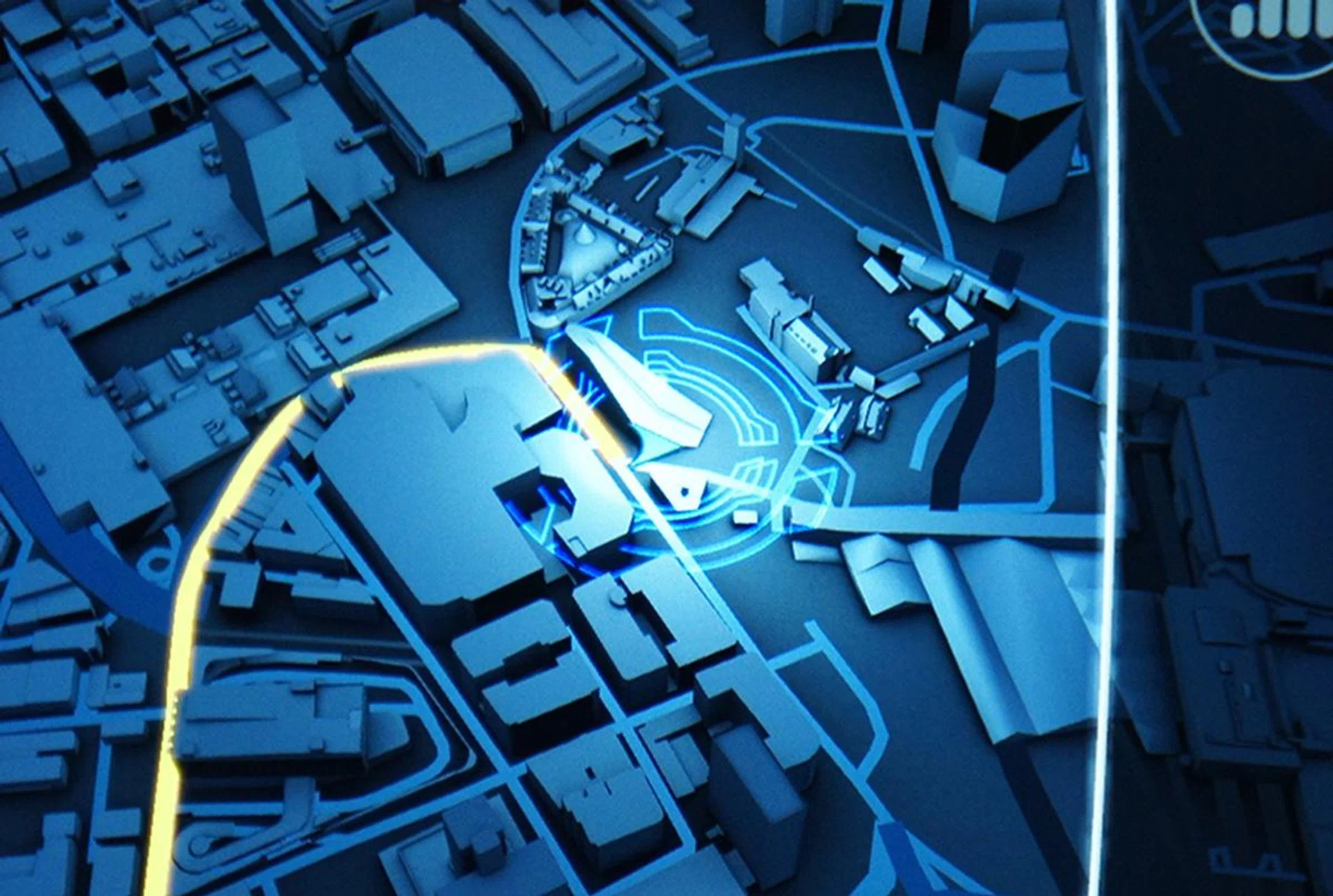 A close up of the GPS display, notice again the ambient lighting effects around the car and also the 3D buildings.