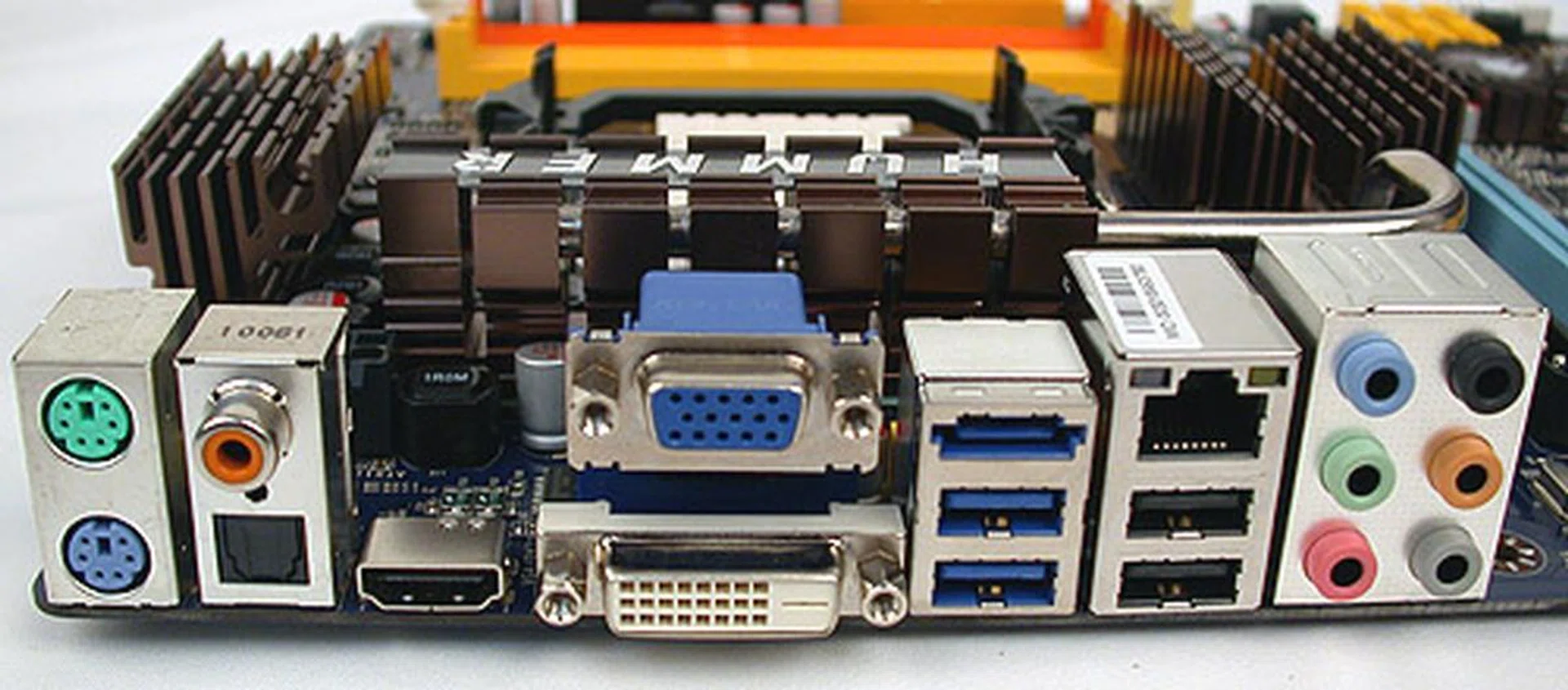 A mostly typical rear interface on this Jetway board. It is the only one of the trio to include coaxial S/PDIF output along with the usual I/O.