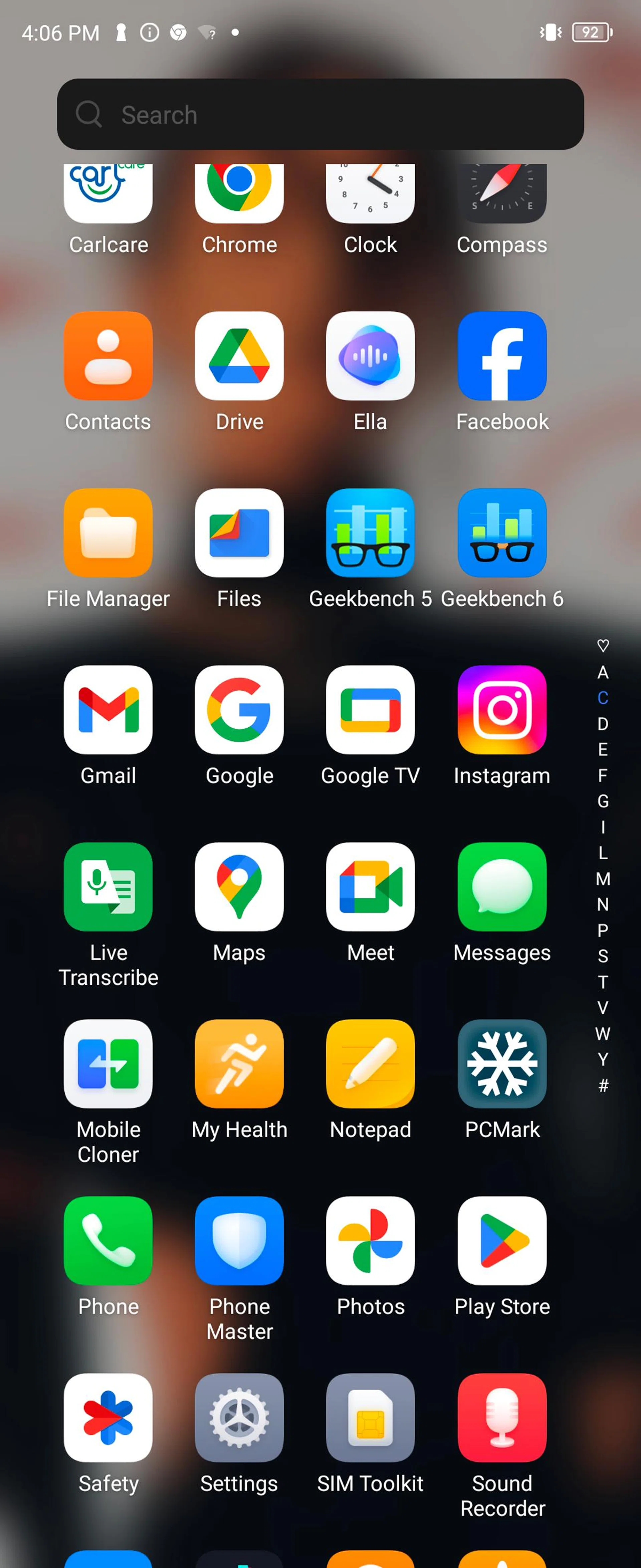 App drawer.