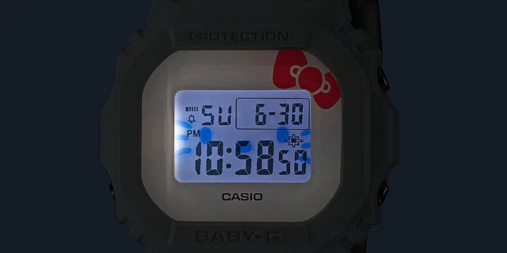 Hello Kitty's face appears when you activate the backlight. (Image source: Casio)