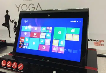 The Yoga 3 Pro convertible notebook in its "tent" mode.