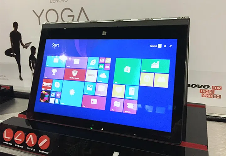 The Yoga 3 Pro convertible notebook in its "tent" mode.