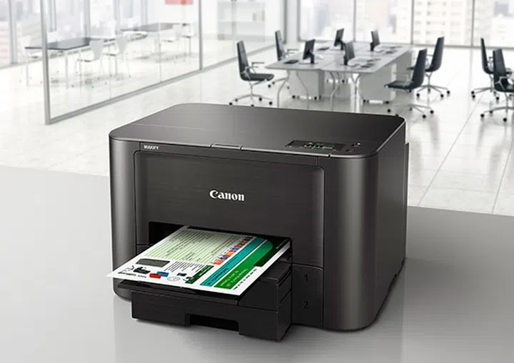 The Maxify iB4070 is a single-function printer with two 250-sheet paper trays. It prints as fast as the other two multi-function printers. (Image source: Canon.)