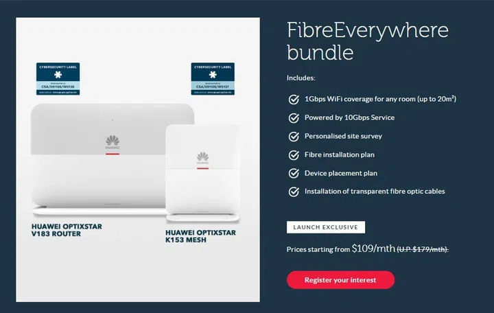 Singtel FibreEverywhere base bundle, which includes Internet coverage for two rooms.