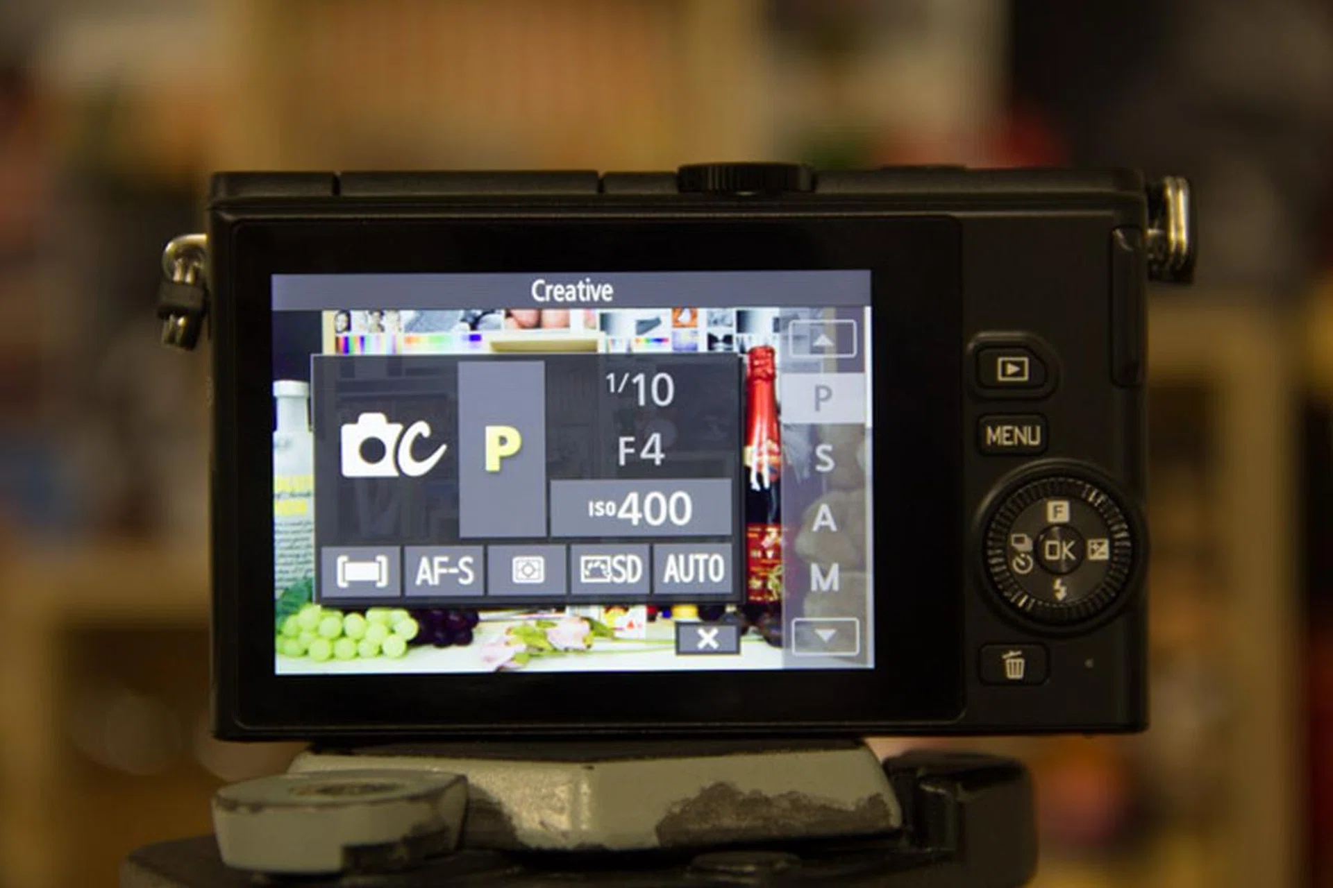 The usual shooting modes - Program, Aperture, Shutter and Manual are now available at a touch.