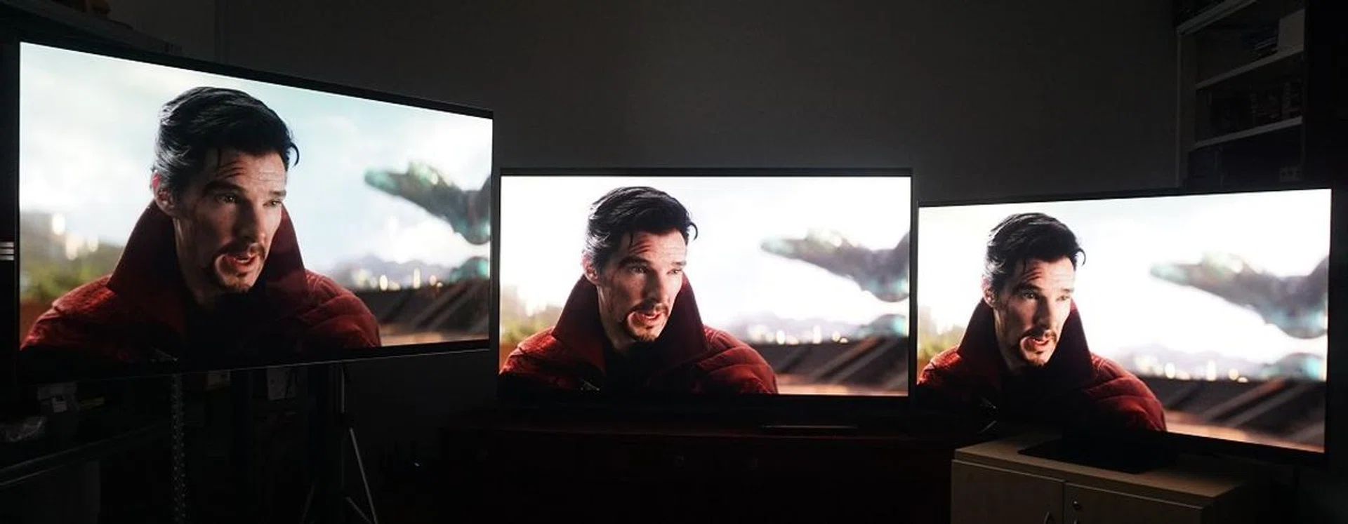 From left to right: LG G4, Sony A95L, and Samsung S95D. The QD-OLED screens of the latter two clearly overpower LG's overall vibrancy and brightness. On its own, you'll still be content with LG's output, but once you do bring in competitors and perform close comparisons, you'll note that Sony and Samsung are clearly better at commanding a more immersive experience. Not to mention, while Sony's A95L is bright, it managed to handle the dark portions without loss of fidelity (no 'black crush'), represented accurate skin tones and was free from overaggressive processing seen on the LG.