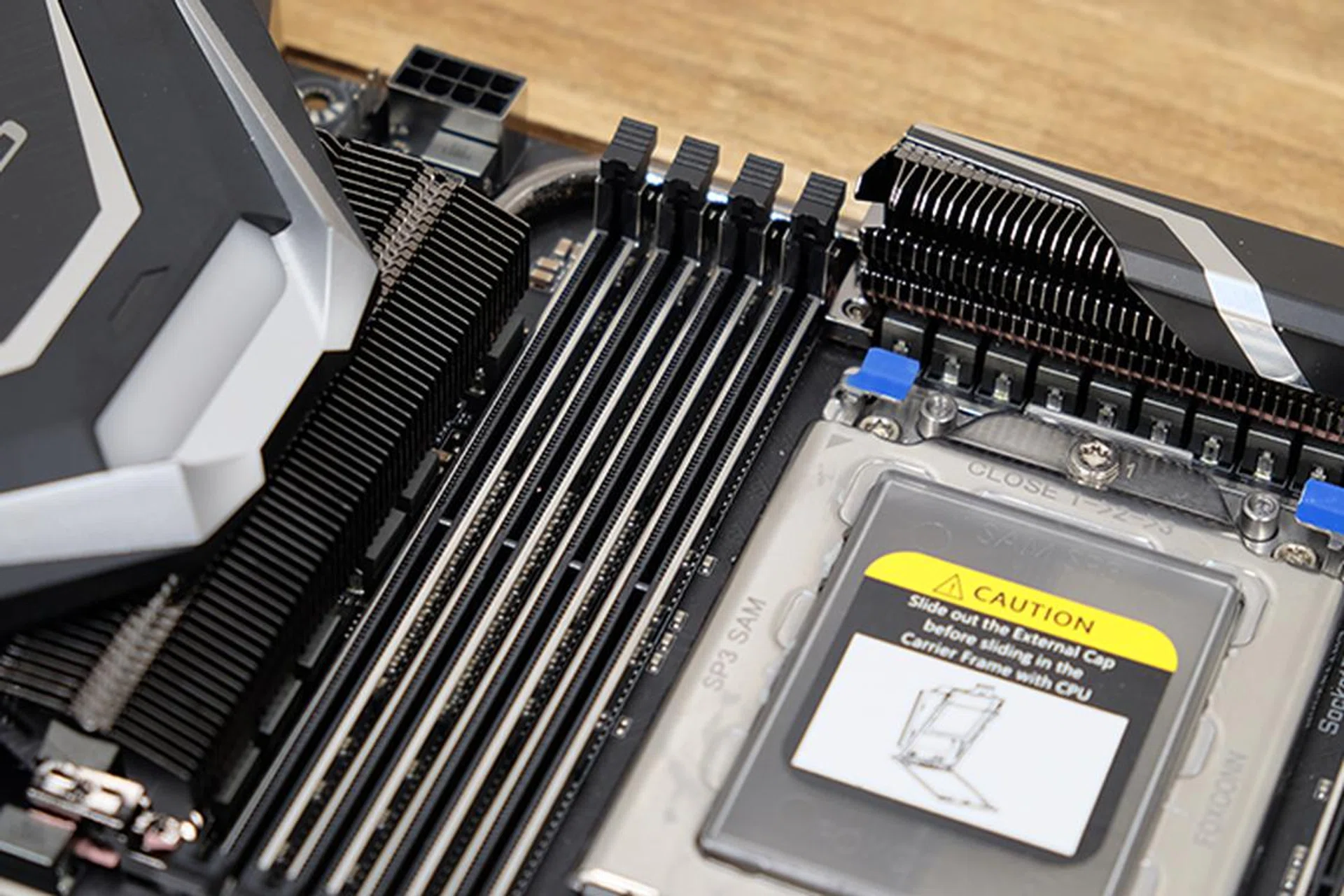 The VRM components are cooled by dense heatsink fins. 