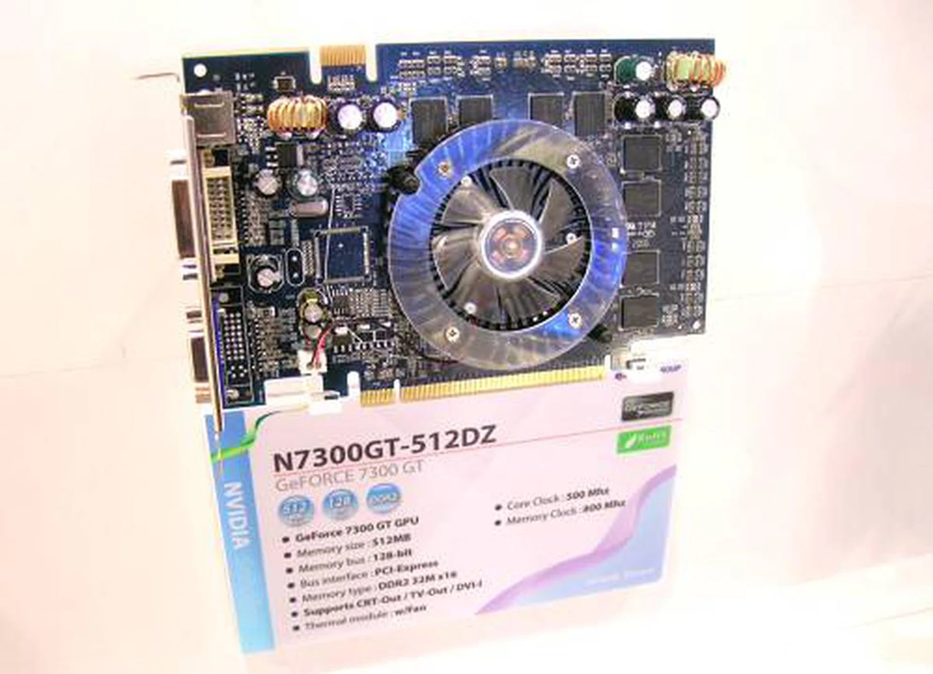 At the mainstream spectrum, ECS also had a GeForce 7300 GT with a 500Mhz core clock and 512MBs worth of 800MHz DDR2 memory.