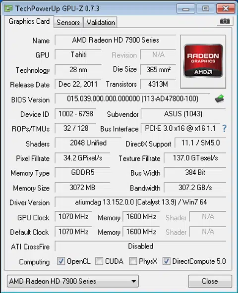 Note the Tahiti core code, which confirms that the R9 280X is based of an existing core that's used for the Radeon HD 7900 series.