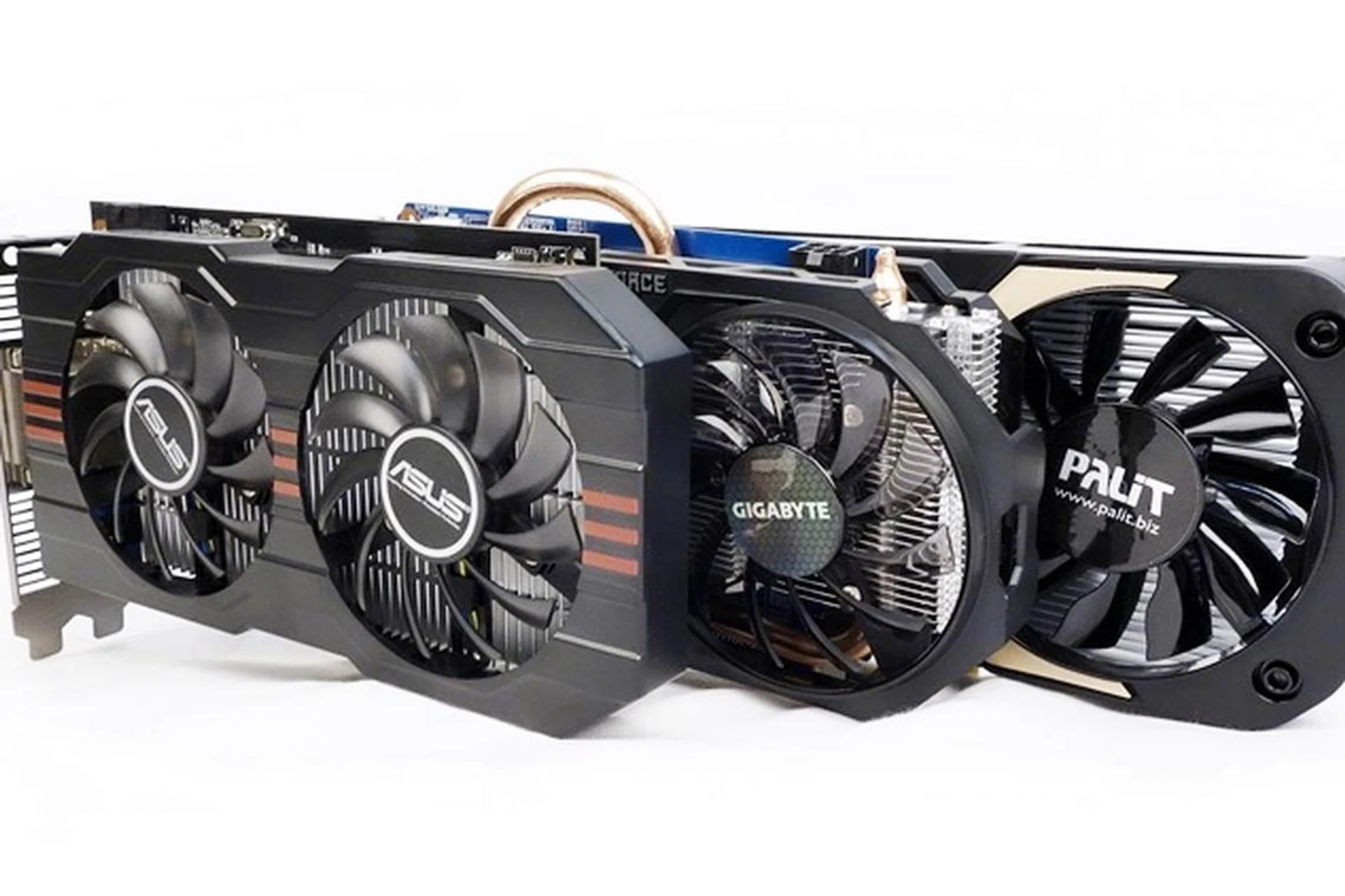 The overclocked versions of the NVIDIA GeForce GTX 750 Ti cards from ASUS, Gigabyte and Palit respectively.
