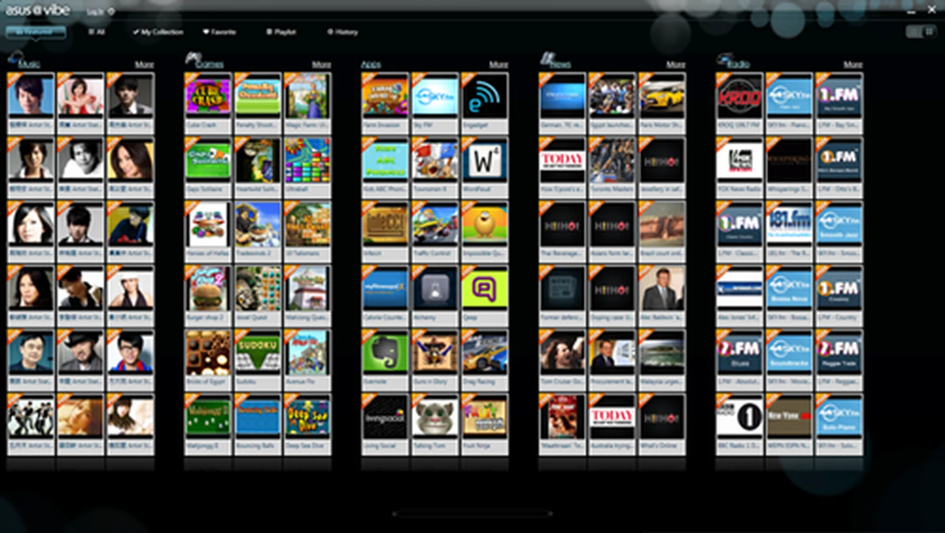 ASUS@vibe is a weird mishmash of games, apps, news, Internet radio and music. It's not polished, but there's some interesting content especially if you like checking out the various free music options available.