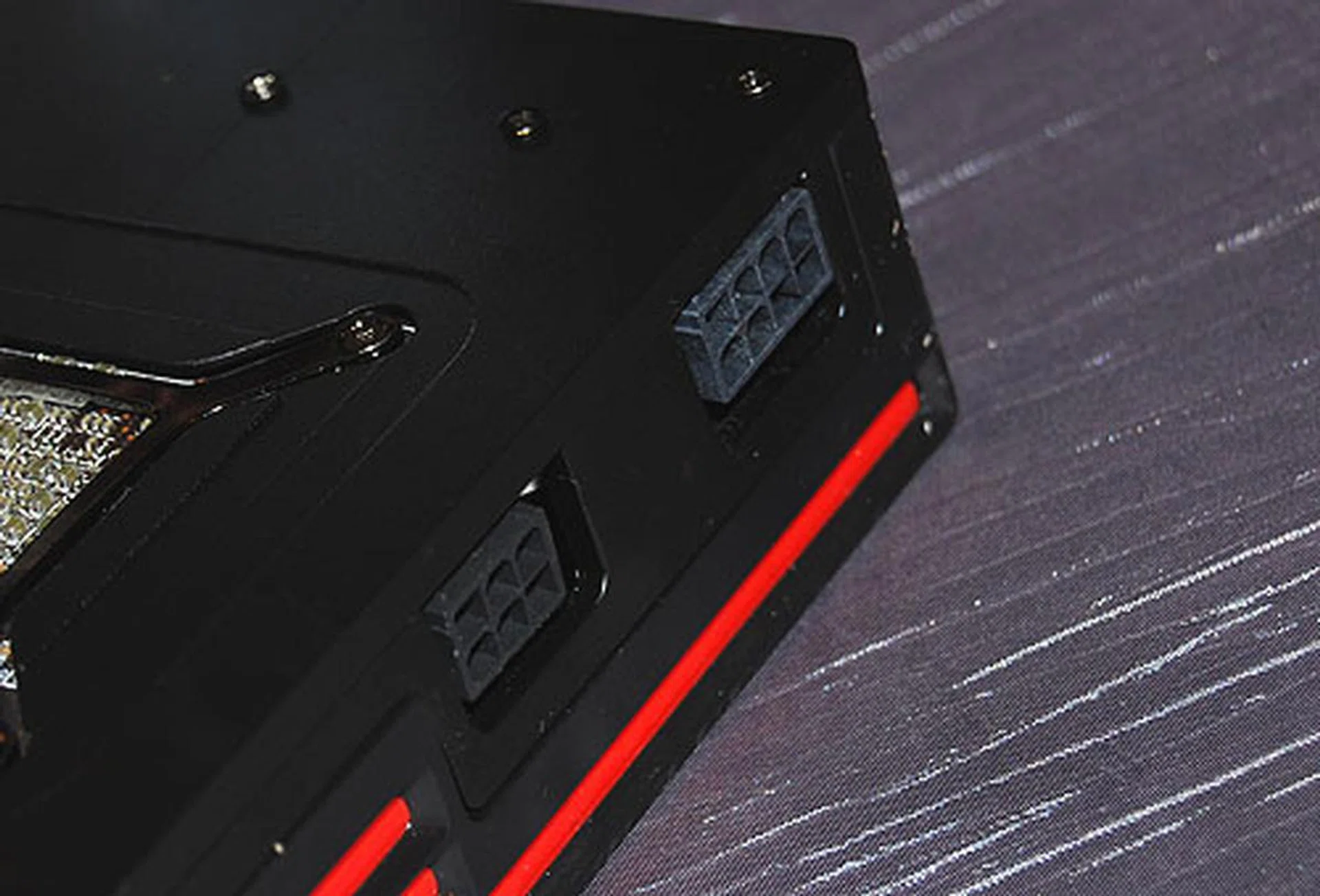A 6-pin and 8-pin pair of power connectors on the Radeon HD 6990.