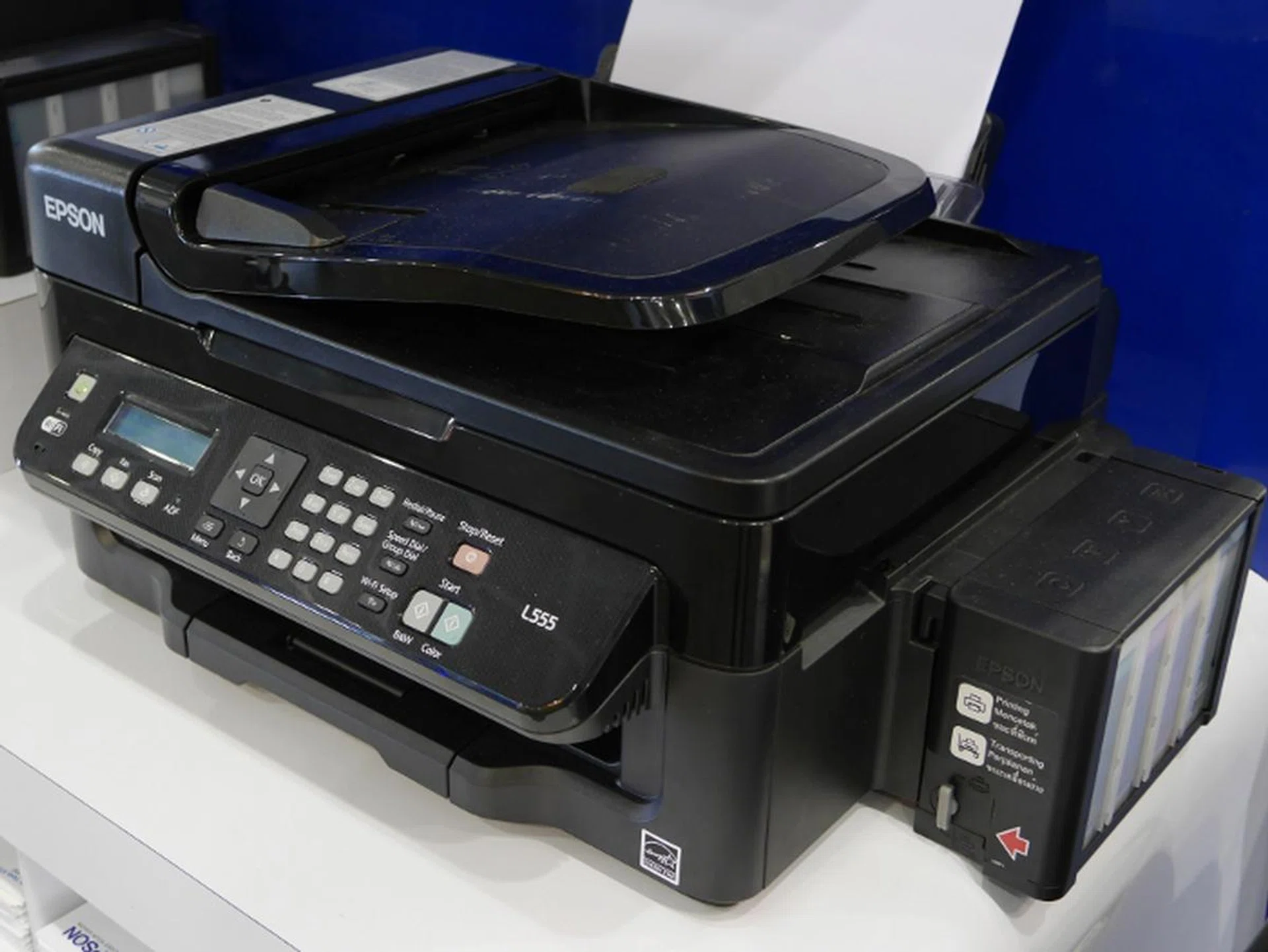 The Epson L555 comes with built-in Wi-Fi and an ADF. It uses Epson's ink tank technology, with low cost ink bottle replacements. It can print, copy, scan and fax. Receive a $20 NTUC voucher and a free trolley, when you purchase the L555 at $359 (usual price $399). 