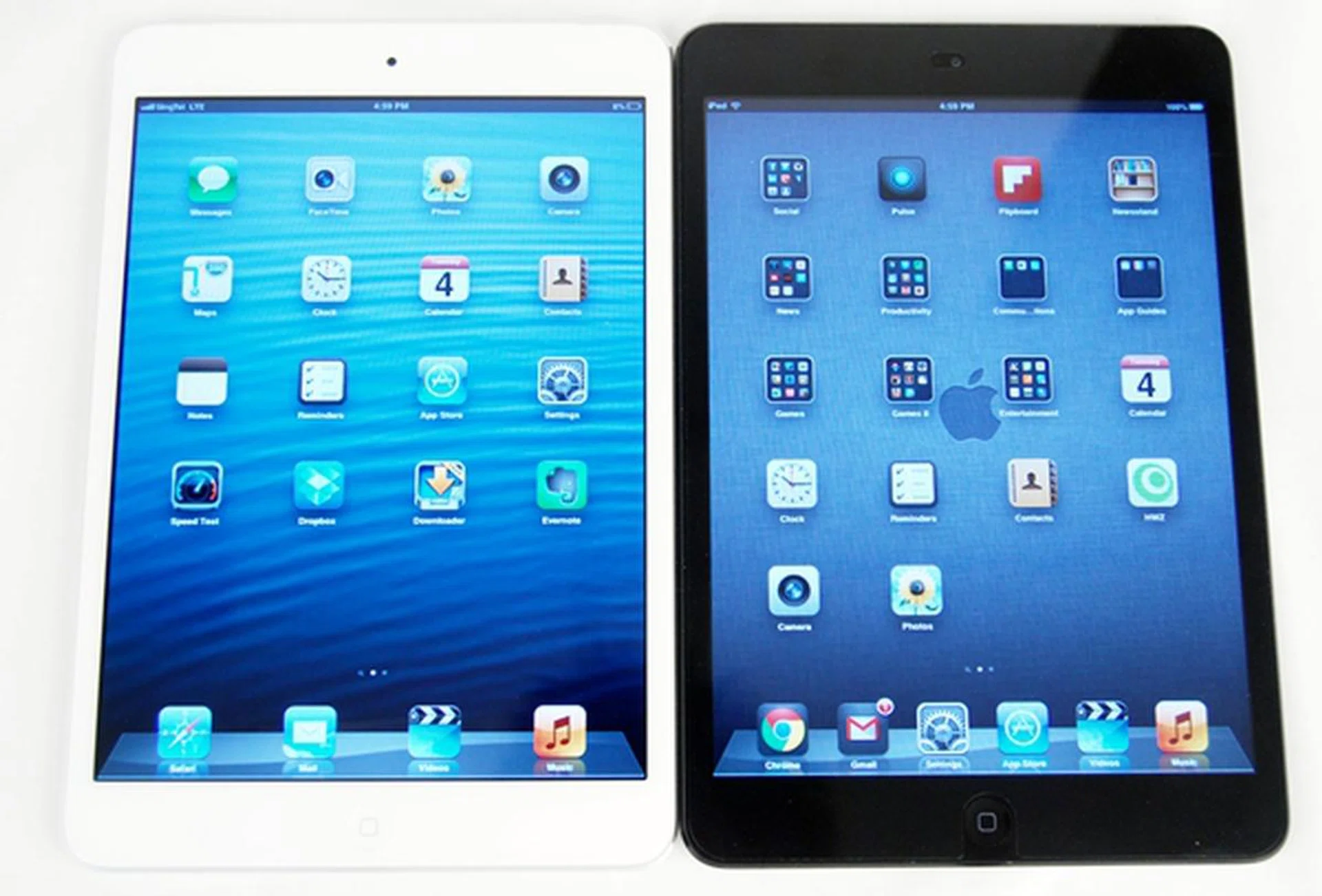 Left:The Apple iPad mini (Wi-Fi + 4G) <br>
Right: The Apple iPad mini (Wi-Fi) <br>
Both models are available in black & slate, and white & silver finishing.