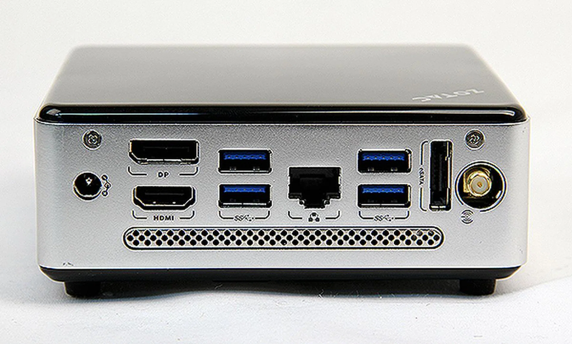 Round the back are four USB 3.0 ports, a DisplayPort, HDMI port, eSATA port, an Ethernet jack and an antennae mount for Wi-Fi.