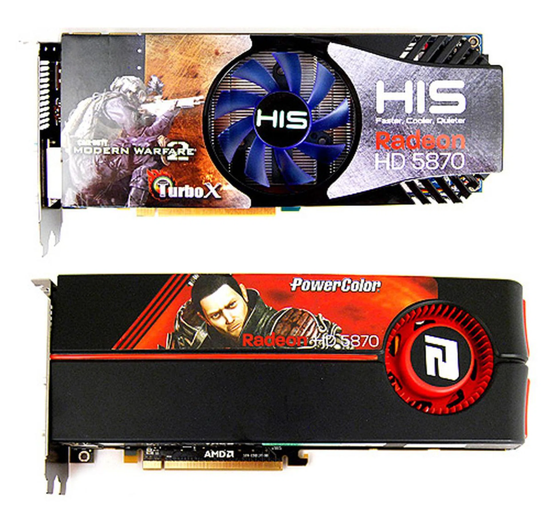 Like most custom-designed Radeon HD 5870 cards, the HIS one has its fan relocated to the middle, directly above the GPU core.