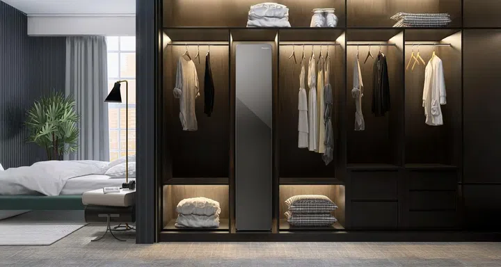 The CARE+ Edition Smart Closet uses steam technology to refresh clothes between washes, removing odours and reducing wrinkles without conventional washing. PHOTO: PANASONIC