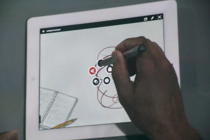 A button on the Mighty brings up an interactive menu on the tablet app.