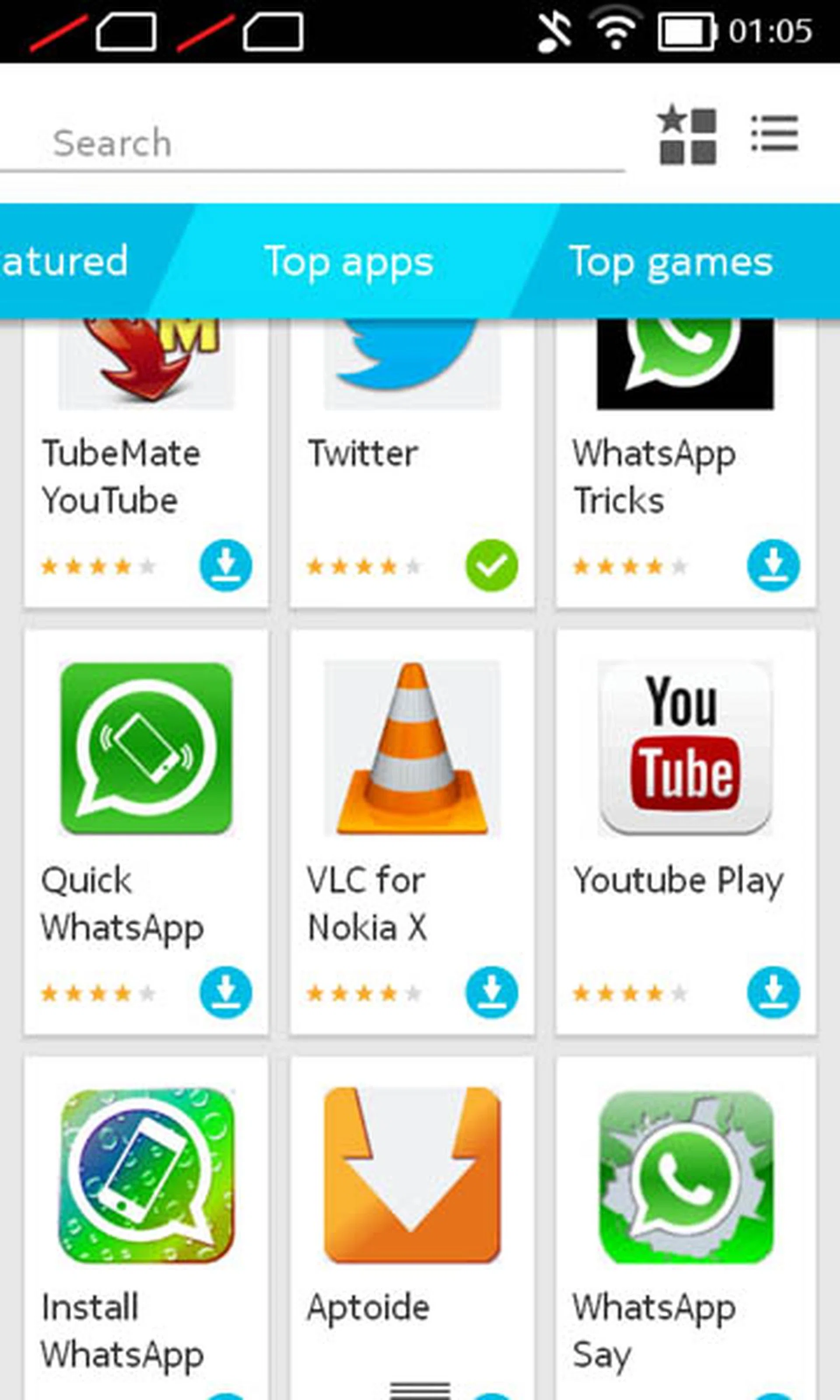 "Install Whatsapp", "Quick Whatsapp", "Whatsapp Say". These are not legit Whatsapp, yet they top the Apps chart in Nokia X, with suspiciously positive reviews.