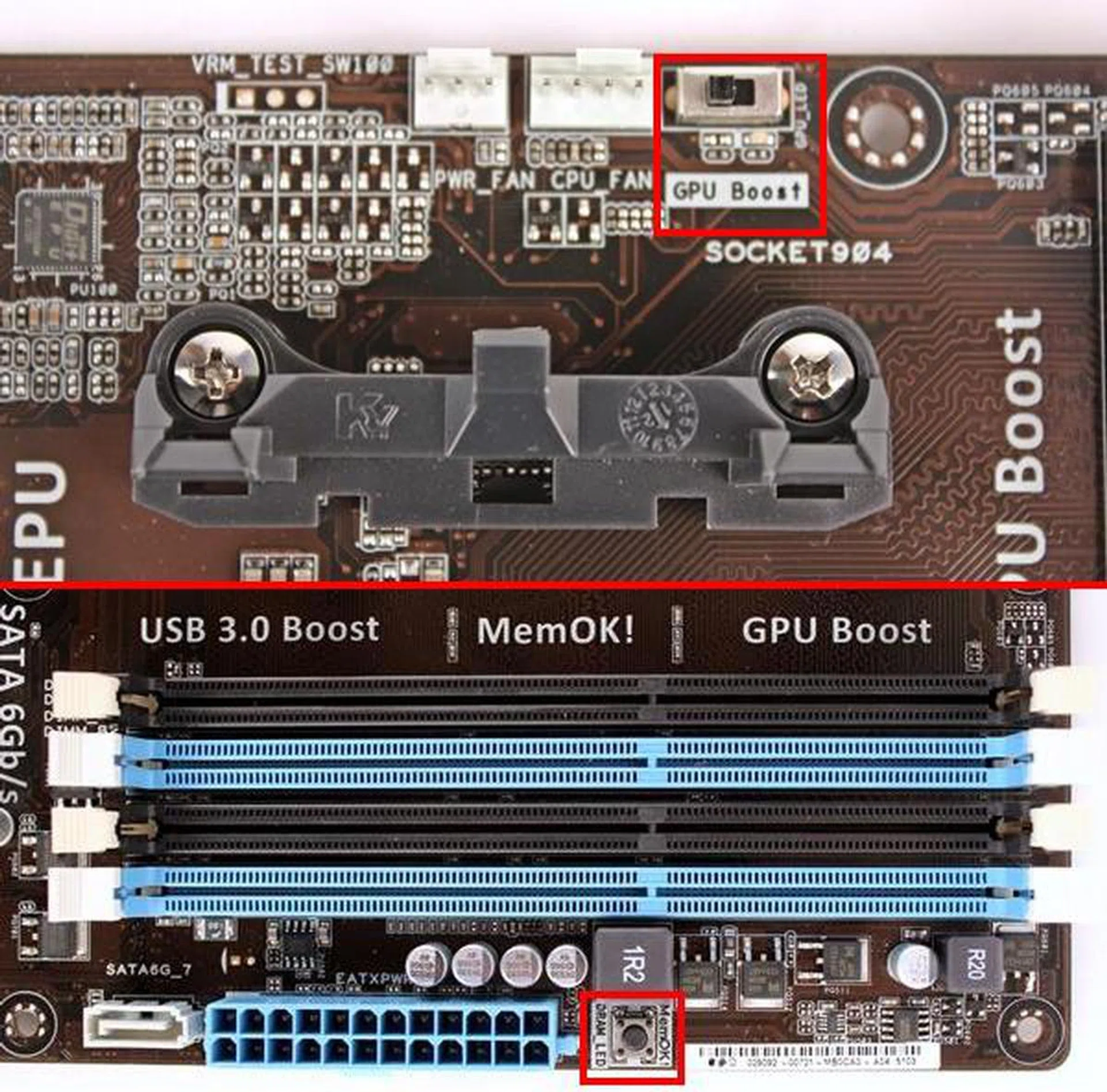 The board features two prominent onboard control devices that will make short work of system tweaking; MemOK! and GPU Boost are both unique to ASUS.
