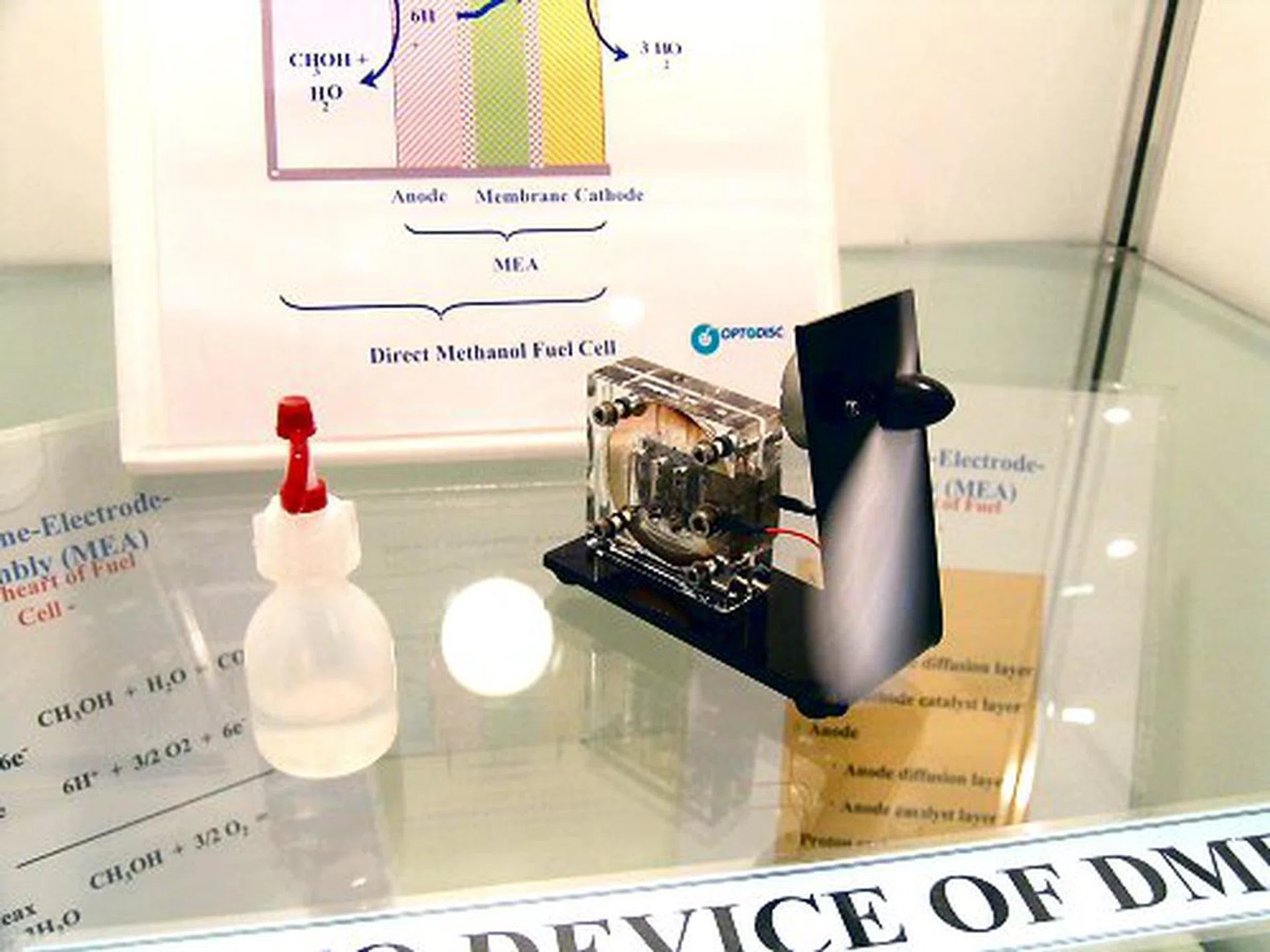  What's interesting in their booth though is this mini display of a direct methanol fuel cell unit.  