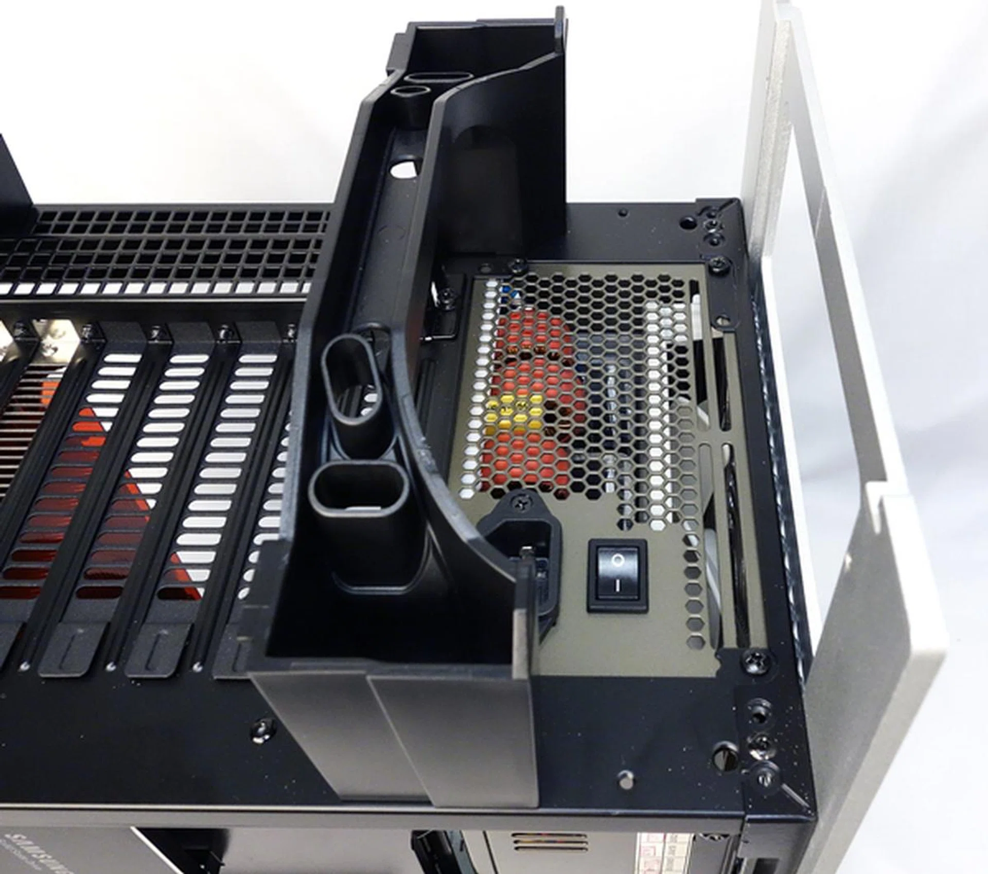 Here's our installed PSU viewed from the top of the case without its top plastic enclosure.