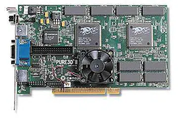 This was probably one of the earliest cards we've ever reviewed - The Canopus Pure3D II 12 MB. It was also one of the fastest Voodoo 2 cards around.