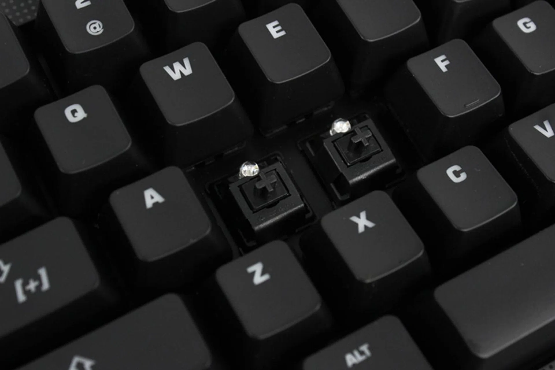 Our unit has Cherry MX Black keys, but Blue, Brown or Red keys are also available for the same price.