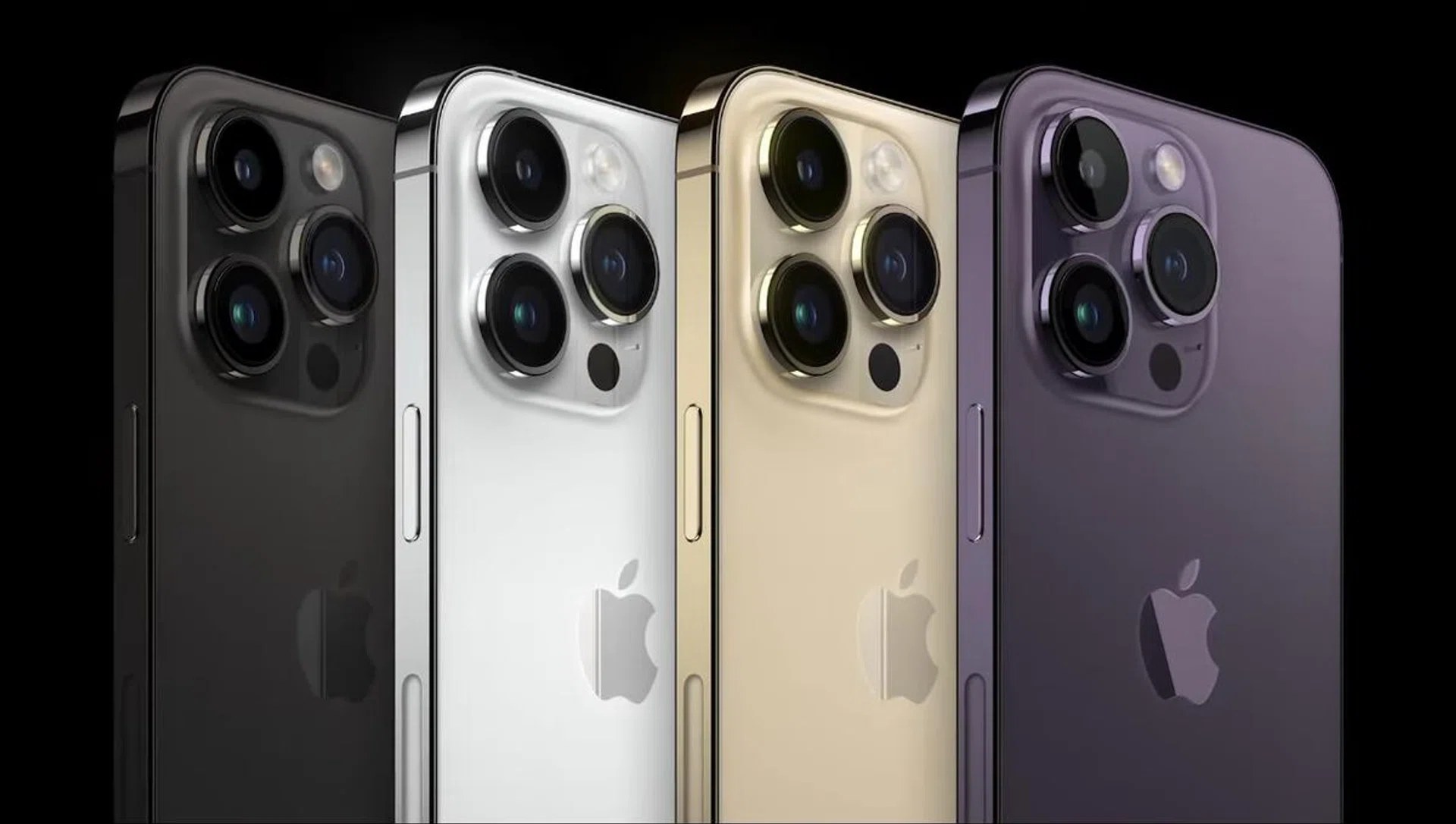 iPhone 14 Pro rear series colours. Deep Purple is on the far right.