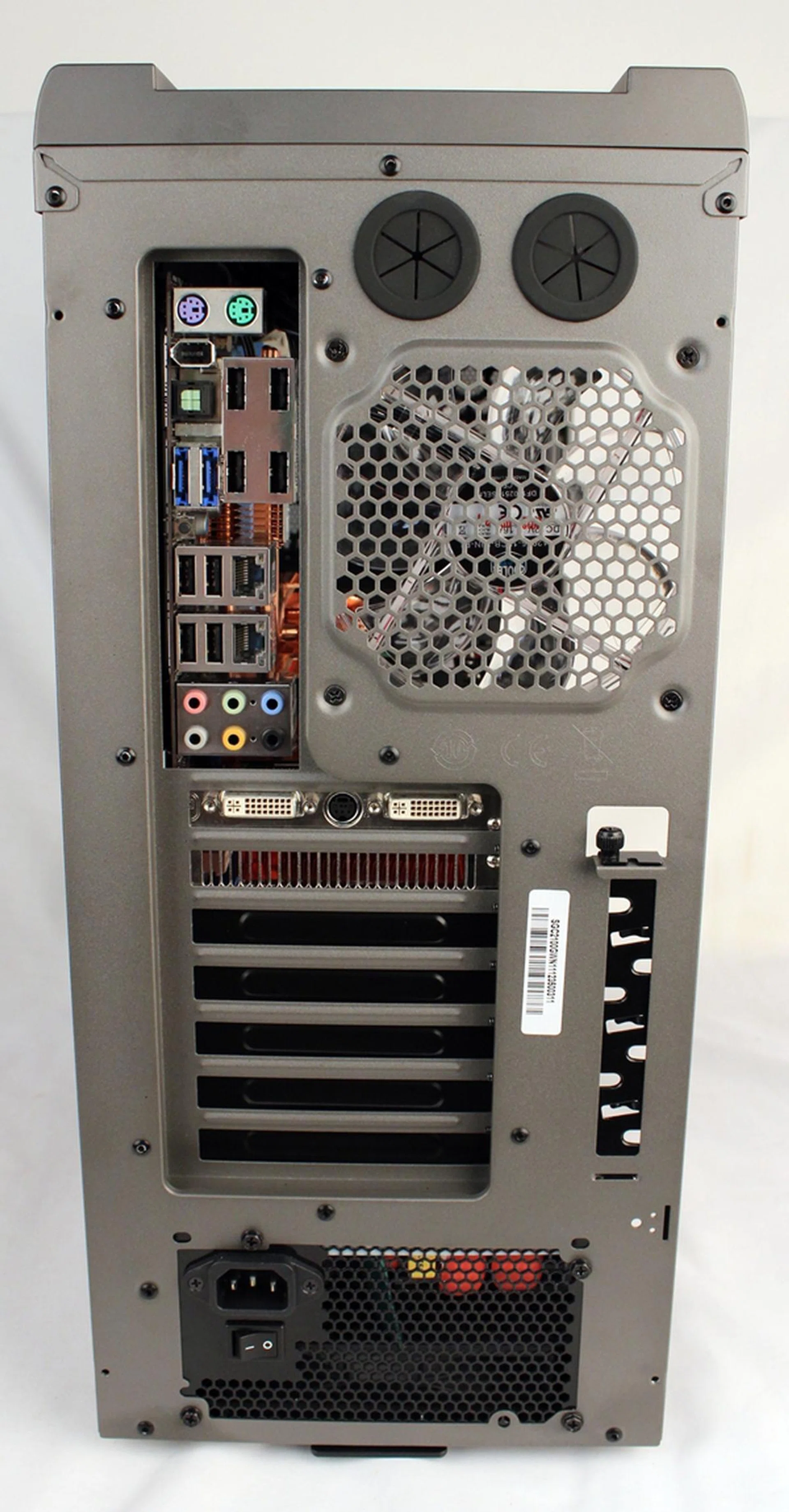 The rear view of the chassis after we installed the three main components (and yes, we purposely excluded the rear I/O face plate cover in this shot).