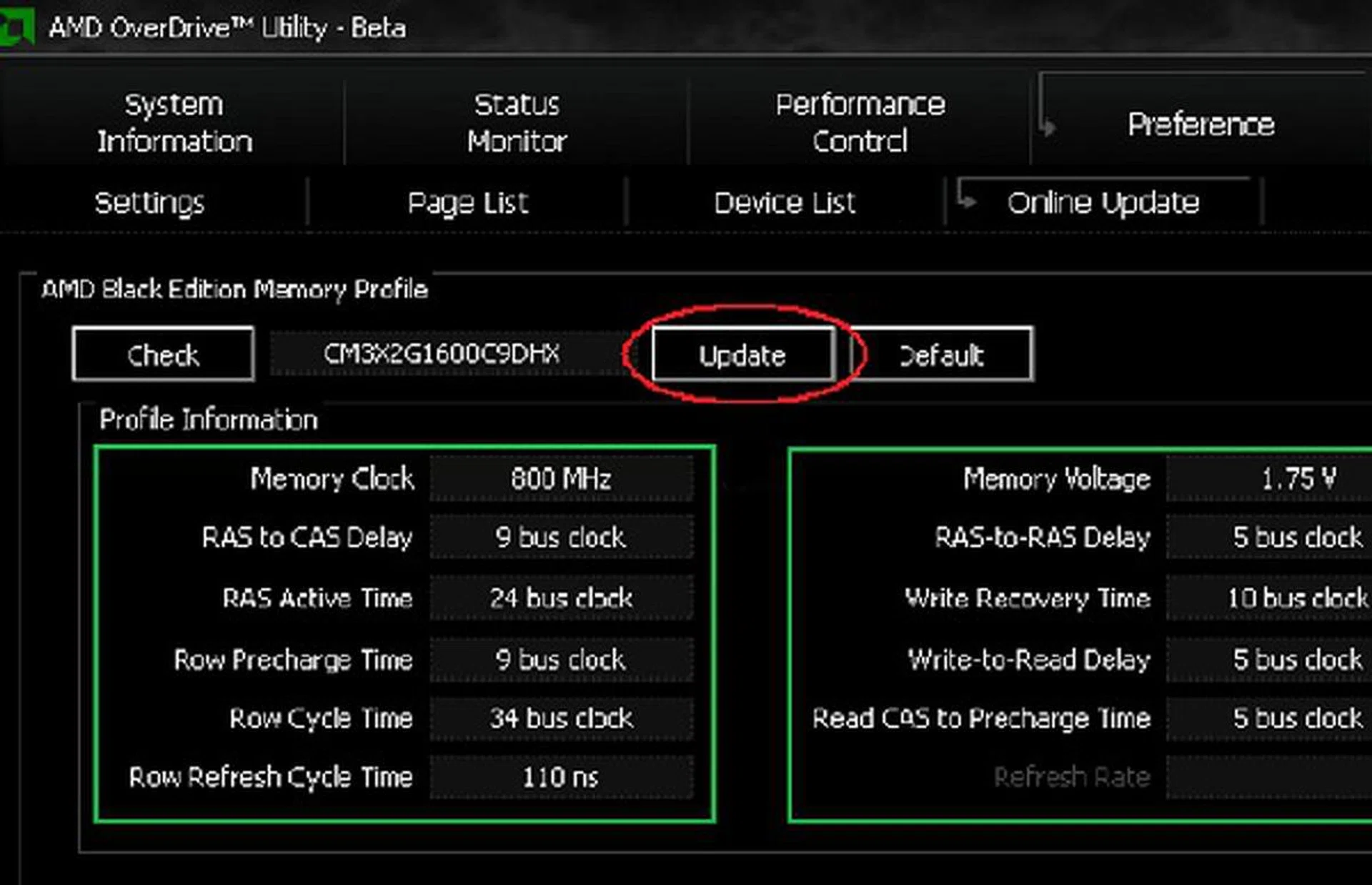 A snapshot of the AOD 3.0 tool in the process of attempting to update the system with the performance parameters.